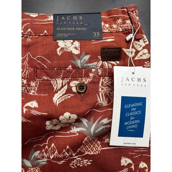 🩳 JACHS Men's Resorwear Preppy Red Island Print Stretch Twill Shorts Sz 38" - Picture 5 of 6